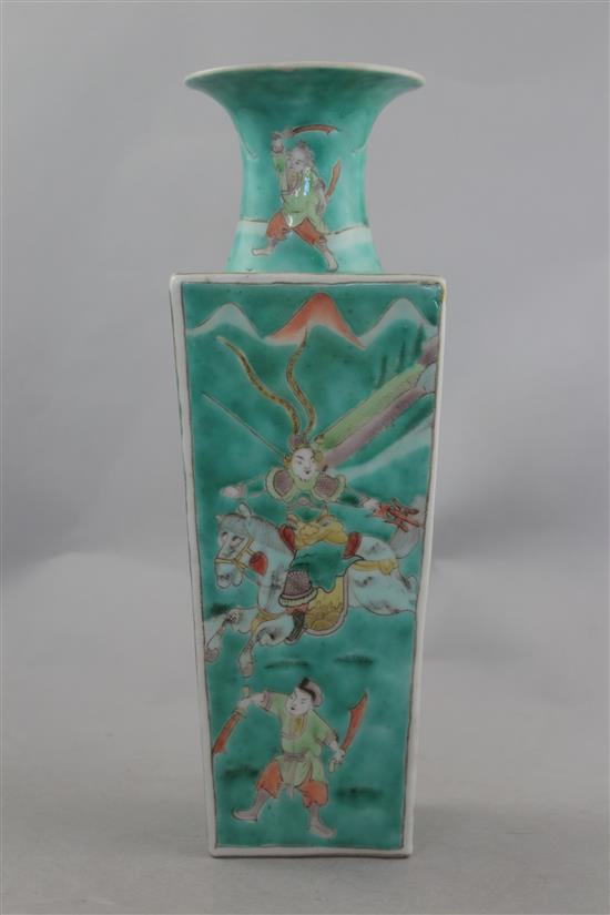 A Chinese famille verte square tapering vase, c.1900, 28cm.